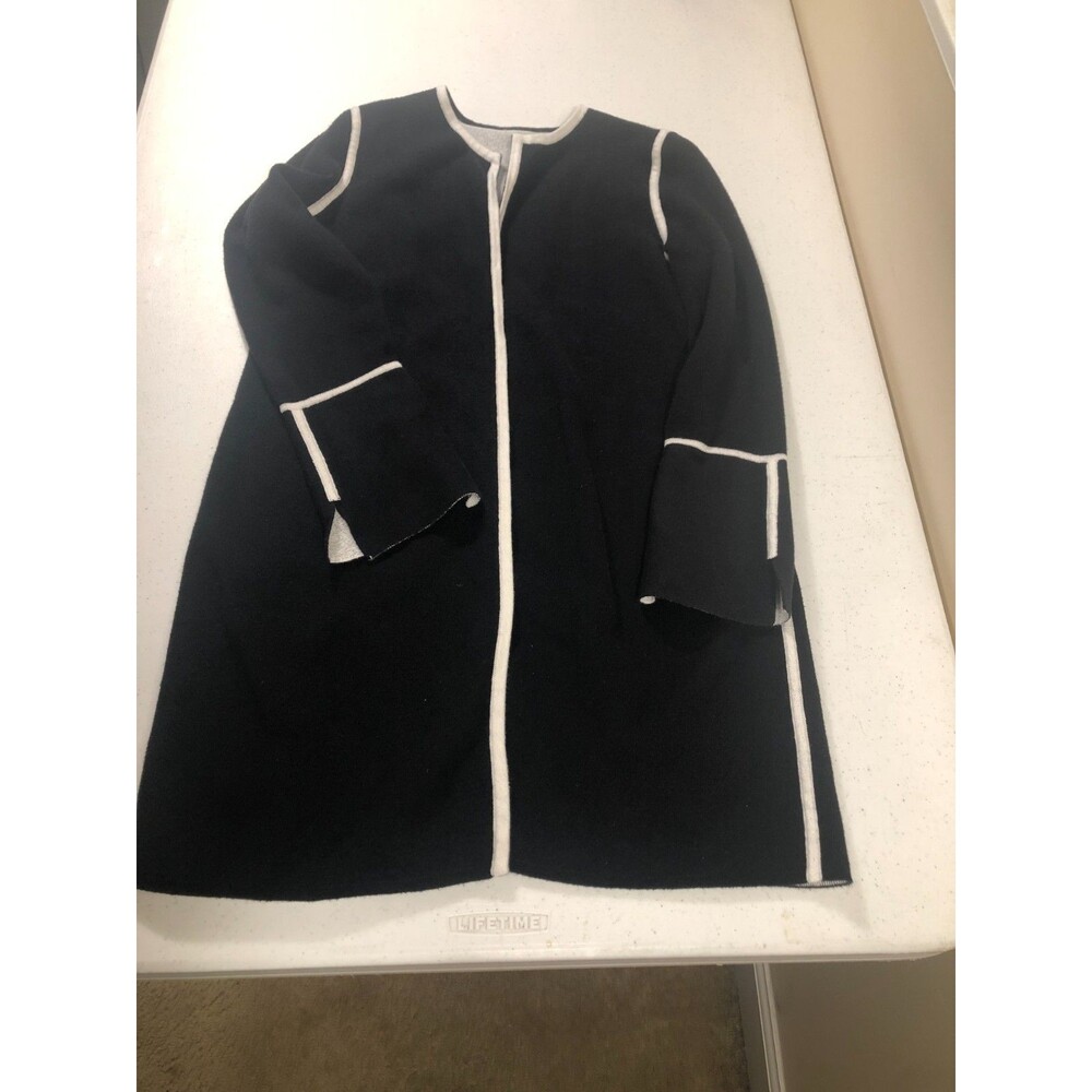 Womens Cardigan Duster Black White‎ Large Quiet Luxury Old Money Dark Academia